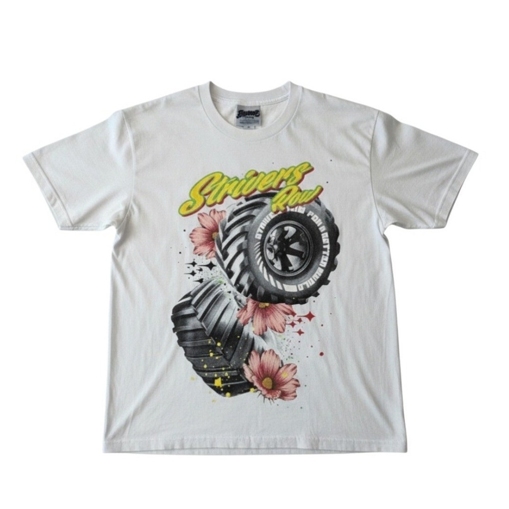Strivers Row Graphic T-Shirt Mens Large White Excellent Monster Truck Floral